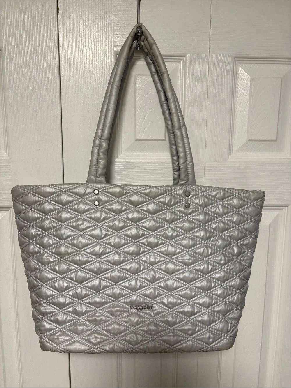 Baggallini Quilted Metallic Silver Tote Bag
